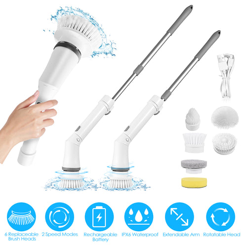 Electric Spin Scrubber Pro™ – Cordless Telescopic Cleaning Brush (6 Heads)