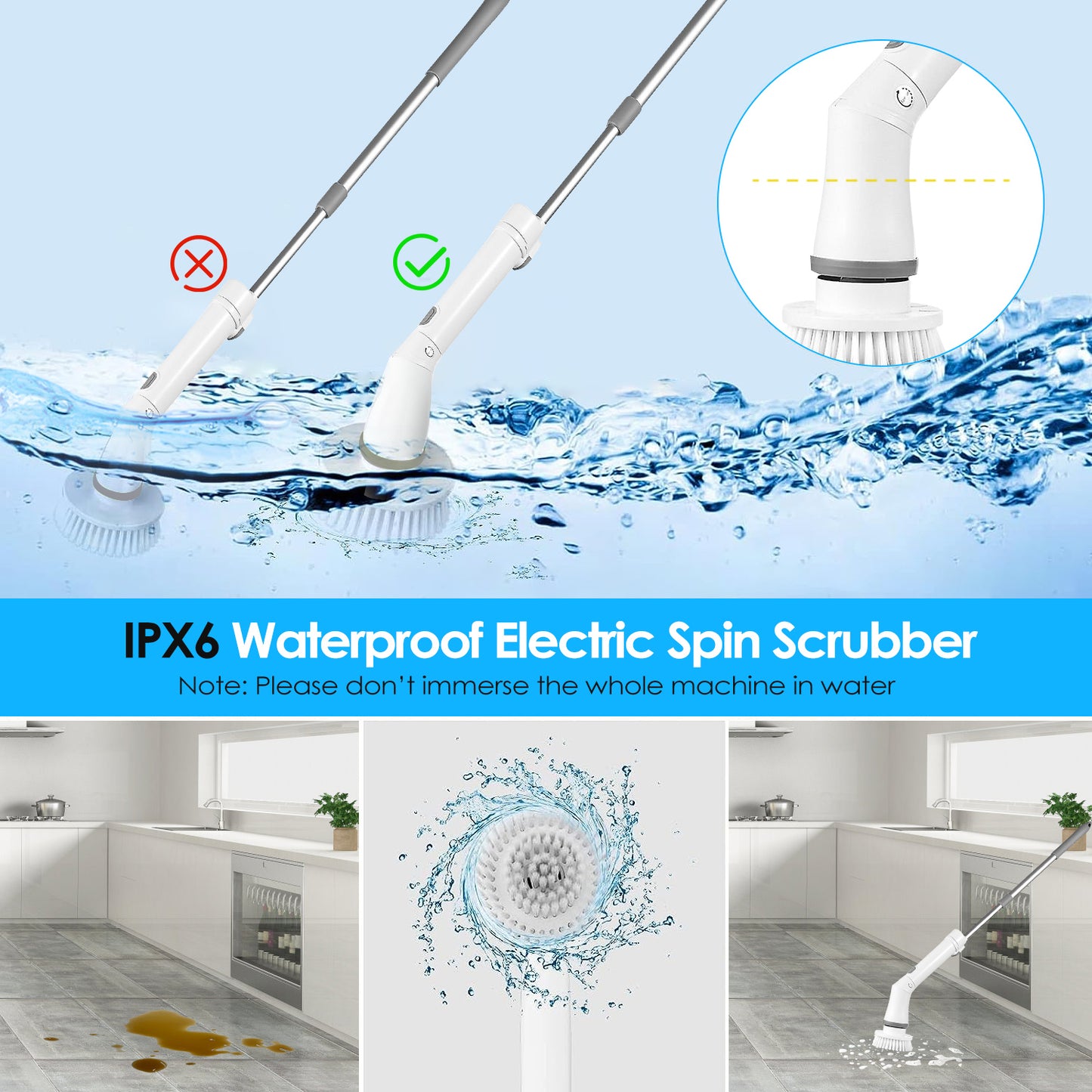 Electric Spin Scrubber Pro™ – Cordless Telescopic Cleaning Brush (6 Heads)