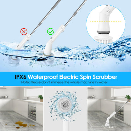Electric Spin Scrubber Pro™ – Cordless Telescopic Cleaning Brush (6 Heads)
